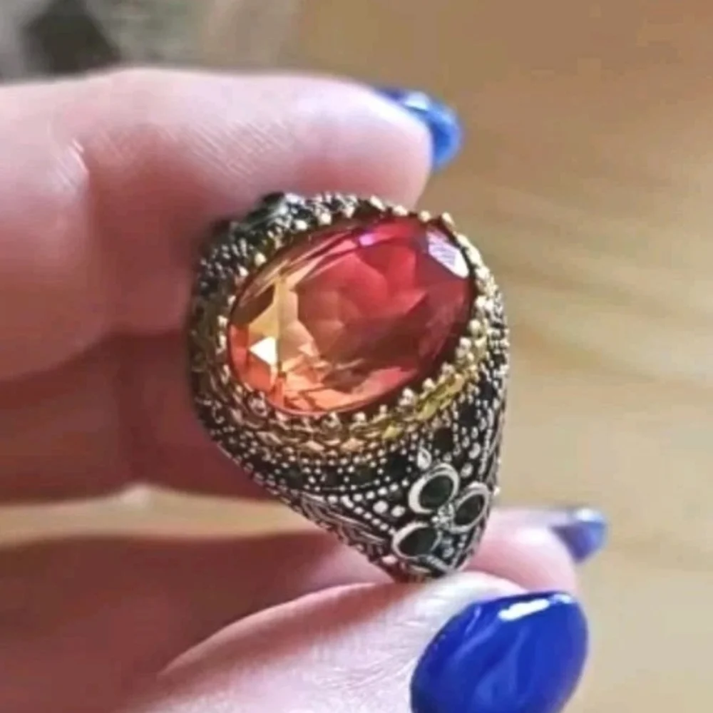Retro Domineering Mystic Topaz Gemstone Statement Ring For Men Sz 11